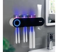 iHave Portacepillos de dientes de pared UV con esterilizador cepillo de dientes, dispensador de pasta de dientes y 3 vasos, accesorio de baño moderno y decoración práctica