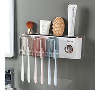 iHave Portacepillos de pared con dispensador de pasta dental. Incluye 3 vasos,9 ranuras y 3 compartimentos para artículos de baño.Diseño elegante blanco y dorado, ideal para decorar tu baño con estilo