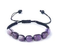 IHFMPFKJ Pulsera Piedras Naturales, Pulsera Ajustable Tejida A Mano Con Piedra Ovalada De Cristal Natural, Joyería Energética Para Mujeres Y Hombres, Amatista.