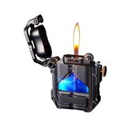 IHGVVBFG High-End Kerosene Lighter, Windproof Metal Transparent Oil Tank Lighter, Men's Gift Collection, Luminous Lighter, Safe and Durable(Black)