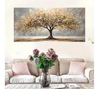 IHHGNB 1 lienzo de árbol de la vida dorado y beige con hojas doradas, arte de pared sin marco, impresiones de paisaje otoñal, pósteres, obras de arte (50 x 100 cm (20 x 39 pulgadas)/sin marco)