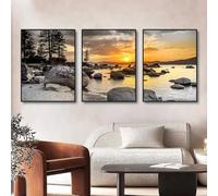 IHHGNB 3 lienzos con imágenes de paisajes naturales, puesta de sol, mar y playa. Pósteres e impresiones para decoración de paredes de salas de estar (40x60cm (16x24in) x 3 / Sin marco).