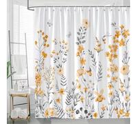 IHHGNB Cortina de Ducha con Vibrantes Flores y Mariposas, Acuarela, Flores Naranjas y Amarillas con Hojas Verde Lima, Lavable a máquina, 200 x 180 cm (79 x 71 Pulgadas)