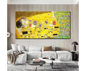 IHHGNB Cuadro famoso Gustav Klimt besándose, arte de pared, pintura, póster escandinavo, impresión en lienzo, imagen para habitación, decoración del hogar, 70 x 140 cm (28 x 55 pulgadas), sin marco