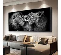 IHHGNB Cuadro minimalista moderno de león, retrato de familia de leones en blanco y negro, impreso en lienzo para decoración de pared en sala de estar o dormitorio (50x100cm (20x39in)/Sin marco)