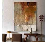 IHHGNB Cuadro vertical sin marco de estilo Art Déco minimalista moderno sobre lienzo texturizado con tonos tierra y patrones geométricos (70x90cm (26x35in)/Sin marco)