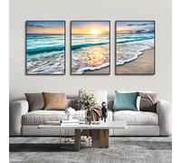 IHHGNB Cuadros de arte de pared modernos con olas, playa, atardecer, lienzo, vista al mar natural, carteles e impresiones para sala de estar, dormitorio, 50 x 65 cm (20 x 26 pulgadas) x 3, sin marco