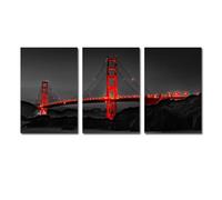 IHHGNB Cuadros de paisajes nocturnos del Puente Golden Gate sin marco, impresiones en lienzo para la decoración del hogar en la sala de estar (40x60cm (16x24in) x3/Sin marco)