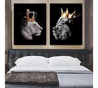 IHHGNB Cuadros de pareja de leones, leona negra con coronas, pósteres de arte de pared para decoración de dormitorio (60x90cm (24x35in) x2/Sin marco)