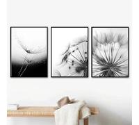 IHHGNB Cuadros minimalistas modernos en blanco y negro con diseño de diente de león para decoración de sala de estar (40x50cm (16x20in) x 3 / Sin marco)