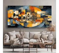 IHHGNB Impresión artística de pared en lienzo de arquitectura abstracta moderna, formas geométricas vibrantes, tonos cálidos y fríos, decoración para oficina (80 x 160 cm/31 x 63 pulgadas), sin marco