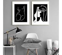 IHHGNB Impresión del beso de Pablo Picasso, arte mural de la galería Picasso, lienzos, pósteres, impresiones de arte abstracto en blanco y negro (70x100cm (28x39in) x2/Sin marco)