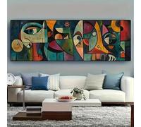 IHHGNB Lienzo abstracto con ojos geométricos, vibrante, moderno, arte de pared, líneas atrevidas, formas coloridas, obra de arte para sala de estar (30 x 90 cm, sin marco)