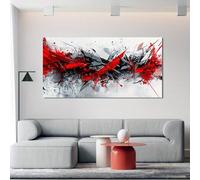 IHHGNB Lienzo abstracto para pared, diseño geométrico en rojo, negro, gris y blanco, pintura minimalista para decoración del hogar, sala de estar, 60 x 120 cm (24 x 47 pulgadas), sin marco