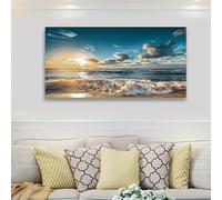 IHHGNB Lienzo con olas costeras del océano azul, atardecer en la playa, arte de pared, impresiones de paisajes naturales, obras de arte para decoración del hogar y la oficina (60 x 120 cm, sin marco)