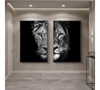 IHHGNB Lienzos de león africano en blanco y negro, carteles e impresiones artísticos para pared, imágenes modulares de animales para sala de estar, 70 x 90 cm (28 x 35 pulgadas) x 2 sin marco