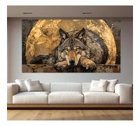 IHHGNB Póster abstracto de animales salvajes con lobo y luna de estilo lujoso, pintura sobre lienzo, arte de pared, decoración para el hogar y el dormitorio (50x100cm (20x39in)/Sin marco)