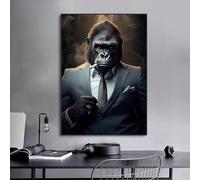 IHHGNB Póster abstracto de mono fumando un cigarro, camarero, animales, lienzo impreso, pintura, arte de pared nórdico, imagen para decoración del hogar (50 x 70 cm/20 x 28 pulgadas/sin marco)