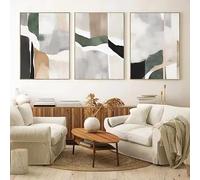 IHHGNB Póster de arte mural contemporáneo geométrico abstracto en negro, beige y verde neutro, pintura en lienzo, decoración para el hogar (70x100cm(26x39in) x3)