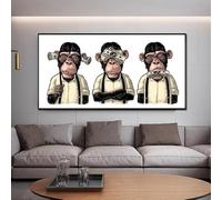 IHHGNB Pósteres e impresiones de animales, arte abstracto de tres monos y gorilas, lienzo para pared, decoración del hogar (55 x 110 cm (22 x 43 pulgadas), sin marco)