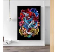 IHHGNB Pósters y láminas: Cuadro de pared con diseño de peces nórdicos pintados, lienzo negro, cuadro abstracto de animales para decoración de sala de estar (40x60cm (16x24in)/Sin marco)