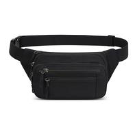 IHIGOGOFA Riñonera Hombre Mujer Deportiva Unisex con Cinturón Ajustable Extendido de 60 cm y 4 Bolsillos con Cremallera Bolsa para Entrenamiento al Aire Libre Viajes Casual Correr Senderismo (Negro#2)