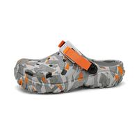 ihinzry Sabots de Jardin pour Hommes, Mules graphiques légères et respirantes en Caoutchouc Souple, Sandales de Plage et de Piscine pour Hommes, Gris et Orange 48