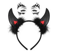 IHLOOTD Cuernos Halloween Demonio, Cuernos Diablo Diadema con Gemas Faciales, Diademas de Halloween, para Accesorios de Disfraz de Halloween, Carnaval, Cosplay (D)