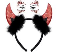 IHLOOTD Cuernos Halloween Demonio, Cuernos Diablo Diadema con Gemas Faciales, Diademas de Halloween, para Accesorios de Disfraz de Halloween, Carnaval, Cosplay (C)