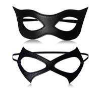 IHLOOTD Máscara de Gato para Mujer Negra de Cuero, Media Máscara de Ojos de Gato,Máscara de Mascarada Accesorio de Disfraz de Gato para Halloween, Carnaval, Cosplay (A)