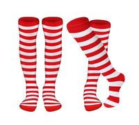 IHLOOTD Medias Rayas Rojas y Blancas 2 Pares Medias Elfo Niña Mujer Duende Navidad Leotardos Calcetines Mujer Altos Juegos de Rol, Reuniones Familiares, Celebraciones Navideñas
