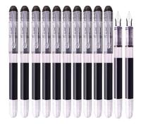 iHMeiju 12 plumas estilográficas desechables de color negro, plumas estilográficas de tinta negra para escribir, suministros de oficina de escritura suave para bocetos, diario, caligrafía, garabatos y