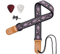 IHOBOR - Correa para ukelele ajustable de piel de primera calidad (jacquard, flor rosa)