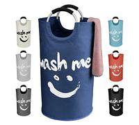 IHOMAGIC 115L Extra Grande Cesto de Lavandería Plegable con Asa, Cesto de ropa independiente, Cesto Ropa Sucia, Cestas Almacenaje Gran Capacidad con Smiley para Hotel, Oficina, Viajes (Azul Oscuro)