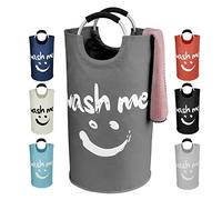 IHOMAGIC 115L Grande Cestos para la Colada, Smiley Bolsa de lavandería plegable, Independiente Cesto Ropa Sucia con Asa para Juguetes, Mantas, Ropa, Esterillas de Yoga, Herramientas de Pesca, Gris