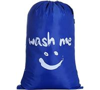 IHOMAGIC 120L Bolsa ropa Sucia, Grande Saco ropa Sucia con Cordón y Carita Sonriente, Bolsas para la Colada Plegable de Nylon, Bolsa de Lavanderia Portátil para Viaje, Lavadero, Azul Oscuro
