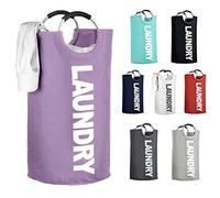 IHOMAGIC 120L Cesto Ropa Sucia Plegable con Asa - Cesto Redondo para La Ropa Sucia Hecho de Tela Oxford Duradera, Grande Cesto de Lavandería para Apartamentos, Viajes y Dormitorios (Púrpura)