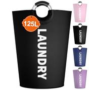 IHOMAGIC 125L Grande Cestos para la Colada, Bolsa Ropa Sucia Plegable, Independiente Cesto Ropa Sucia con Asa para Juguetes, Mantas, Esterillas de Yoga, Herramientas de Pesca, Negro