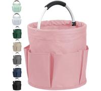 IHOMAGIC 17L Bolsa Compra Plegable con Asa, Capazo Playa Grandes con 6 Bolsillos, Cesta Picnic Portátil de Tela Oxford 600D, Cestas Organizadoras Multifuncional para Viajes, Compras, Rosa