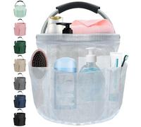 IHOMAGIC 17L Cesta Picnic con Asa y 6 Bolsillos, Bolsa Compra Plegable, Capazo Playa Portátil de Resina de PVC, Cestos Almacenaje Duradero para Camping, Ducha, Transparente