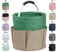 IHOMAGIC 17L Organizador Limpieza Grandes, Cesta Picnic con Asa y 6 Bolsillos, Cesta para Herramientas de Jardinería, Cestas Organizadoras Multifuncional para Viajes, Limpieza, Caqui con Verde