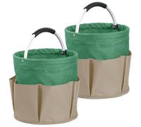 IHOMAGIC 2 Pack 17L Organizador Productos Limpieza Plegable, Bolsa de Herramientas con Múltiples Bolsillos y Asa, Cesta Almacenaje Portátil de Tela Oxford 600D para Compras, Limpieza, Caqui con Verde