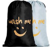 IHOMAGIC 2Pack Bolsa de lavanderia Plegable Cesto para Ropa Saco la Colada para Baño con Organizador Lavandería Sonrisa Dorada para Viajes Cocina Dormitorio Hotel Gran Capacidad 120L, Negro/Argénteo