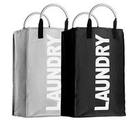 IHOMAGIC 2Pack Cesto para Ropa Sucia Plegable con Asas Bolsa Colada para Baño Organizador Lavandería Resistente Portátil de Viaje Capacidad 35L para Dormitorio Cuarto de Lavado 33x23x53cm Negro/Gris