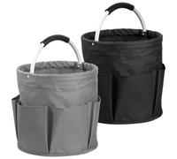 IHOMAGIC 2Pcs Bolsa Herramientas Plegable con Múltiples Bolsillos y Asa, 17L Capazo Playa Grandes de Tela Oxford 600D, Cestas Organizadoras Portátil para Compras, Picnics, Negro + Gris Oscuro