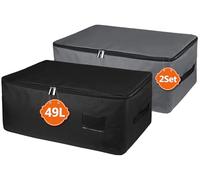 IHOMAGIC 2Pz Bolsa de Almacenamiento de Ropa con Asa 49L, Plegable Almacenaje bajo la Cama para Edredón, Bolsa Organizador con la Cremallera y Bolsillo para Etiquetas 56x35x25cm, Gris Oscuro/Negro