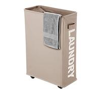 IHOMAGIC 40L Estrecho Cesto Ropa Sucia con Ruedas, Cestos para la Colada Rectangular, Bolsa de Lavandería Plegable, Pequeño Cesto de Ropa para Toallas de baño, Equipos de Fitness, Sombrillas (Caqui)