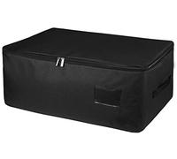 IHOMAGIC 49L Bolsa de Almacenamiento de Ropa con Asa, Plegable Almacenaje bajo la Cama para Edredón, Organizador Gran Capacidad con la Cremallera y Bolsillo para Etiquetas, 56x35x25cm, Negro