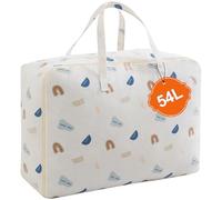 IHOMAGIC 54L Bolsa Guardar Ropa con Asas y Cremallera, Bolsas Ropa Almacenaje Plegable de Poliéster Algodón, Bolsa de Almacenamiento Multifuncional para Mantas, Juguetes, Gris Claro