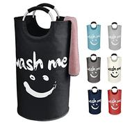 IHOMAGIC 91L Cesto para Ropa Sucia - Cestos para la Colada con Asas de Aluminio - Plegable Cestas de Almacenamiento Portátil Organizador Lavandería, Cesta de Lavandería para Hotel Familiar, Negro